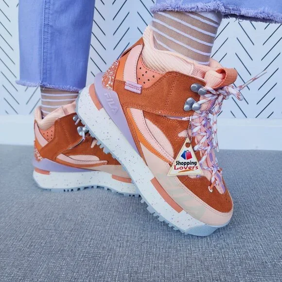 Fila Renno Multi Trekking Hi 7 Womens Shoes Orange Purple Suede Chunky Sneakers - Picture 3 of 12